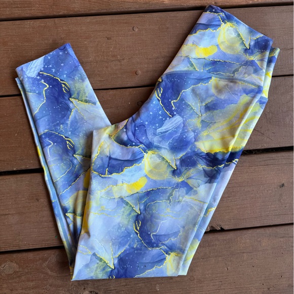Vitality Women’s Marble Print Leggings Blue/Yellow – Size Small (Estimated) - Picture 1 of 9